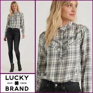 Lucky Brand Popover Blouse Plaid Southwestern Top